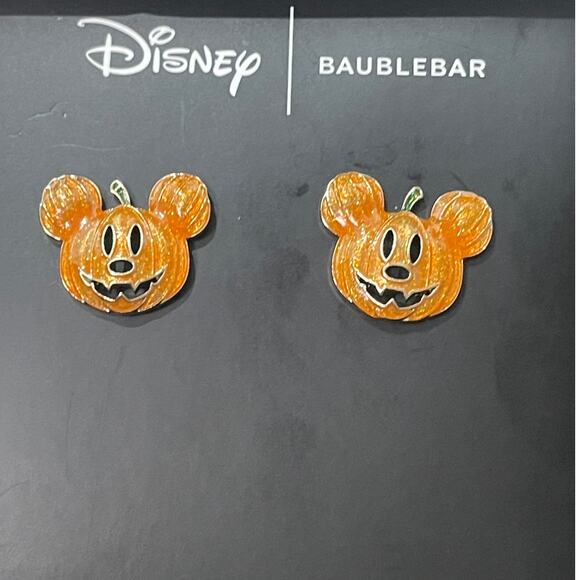 Disney BaubleBar Mickey Mouse Pumpkin Stud Earrings Enamel Halloween Fall NEW - Picture 1 of 7